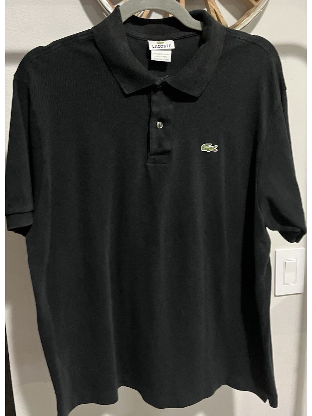 Lacoste Sport Classic Polo Shirt Mens Size 7/2XL Black SS 100% Cotton (A)